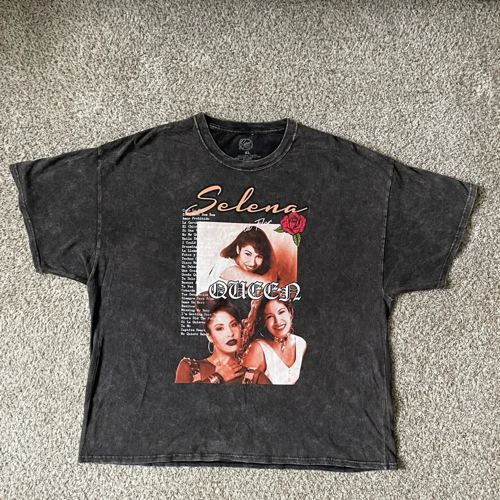 Selena Gray Bleach Dyed Band T-Shirt Size XL Graphic Song Lyrics Photos Cotton - Picture 2 of 12